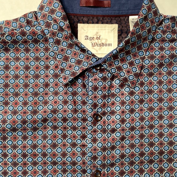 Age of Wisdom Shirt Mens Size XL Long Sleeve Button Up Flip Cuff Diamond Pattern - Picture 14 of 14